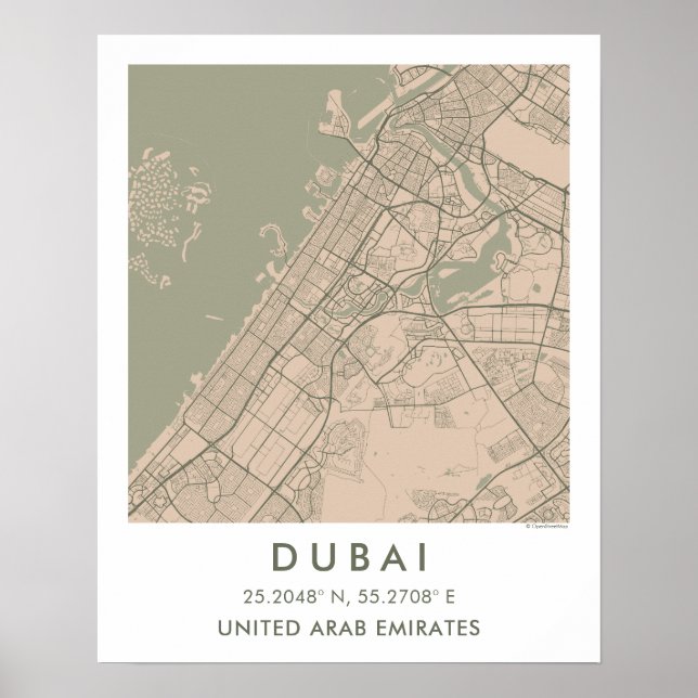 Anpassad stadskarta Dubai UAE Väggkonstaffisch Poster (Framsidan)