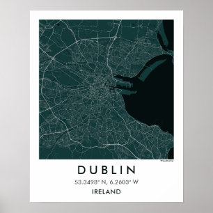 Anpassad stadskarta Dublin Irland väggkonst affisc
