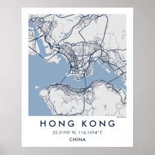 Anpassad Stadskarta Hong Kong Kina Väggkonstaffisc Poster