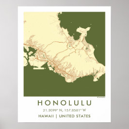 Anpassad stadskarta Honolulu Hawaii Väggkonst Affi