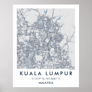 Anpassad stadskarta Kuala Lumpur väggkonstaffisch Poster