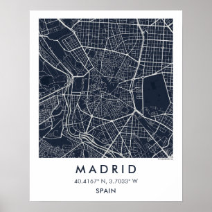 Anpassad Stadskarta Madrid Spanien Väggkonst Affis