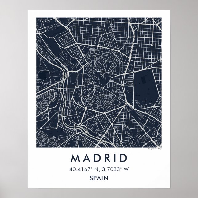 Anpassad Stadskarta Madrid Spanien Väggkonst Affis (Framsidan)