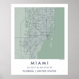 Anpassad stadskarta Miami Florida Väggkonst Affisc