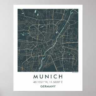 Anpassad stadskarta München Tyskland väggkonstaffi Poster