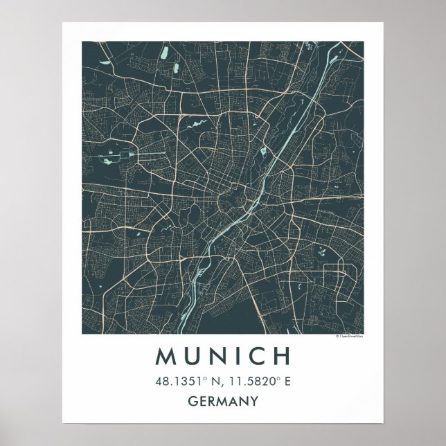 Anpassad stadskarta München Tyskland väggkonstaffi Poster (Framsidan)