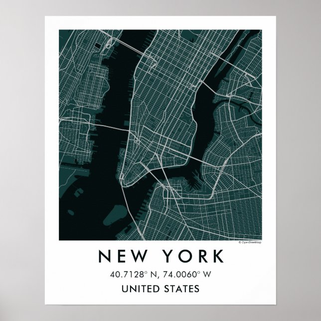 Anpassad stadskarta New York USA Väggkonst Affisch (Framsidan)