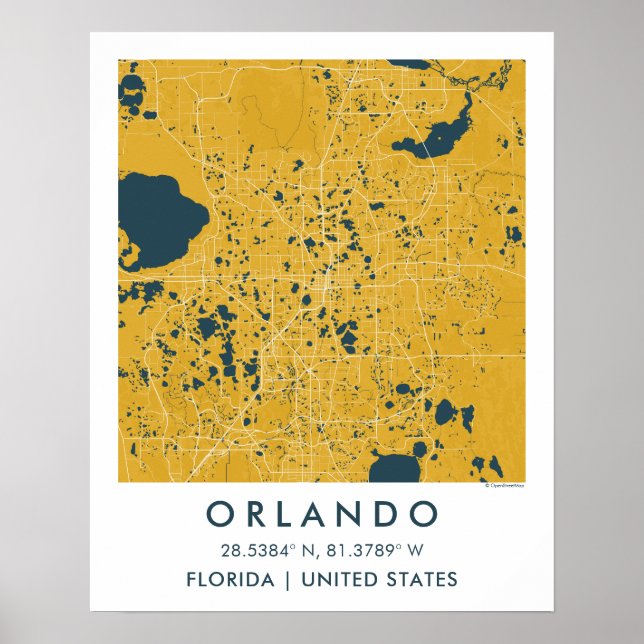 Anpassad Stadskarta Orlando Florida Väggkonst Affi (Framsidan)