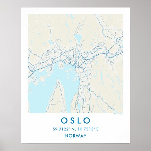 Anpassad Stadskarta Oslo Norge Väggkonst Poster (Framsidan)