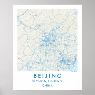 Anpassad stadskarta Peking Kina Väggkonstaffisch Poster