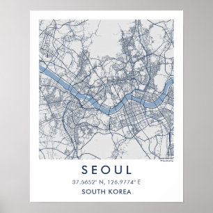 Anpassad Stadskarta Seoul Sydkorea Väggkonstaffisc Poster