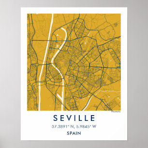 Anpassad stadskarta Sevilla Spanien Väggkonst Affi