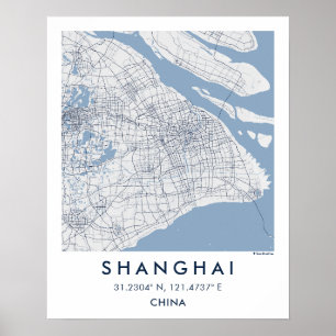 Anpassad stadskarta Shanghai Kina Väggkonstaffisch Poster