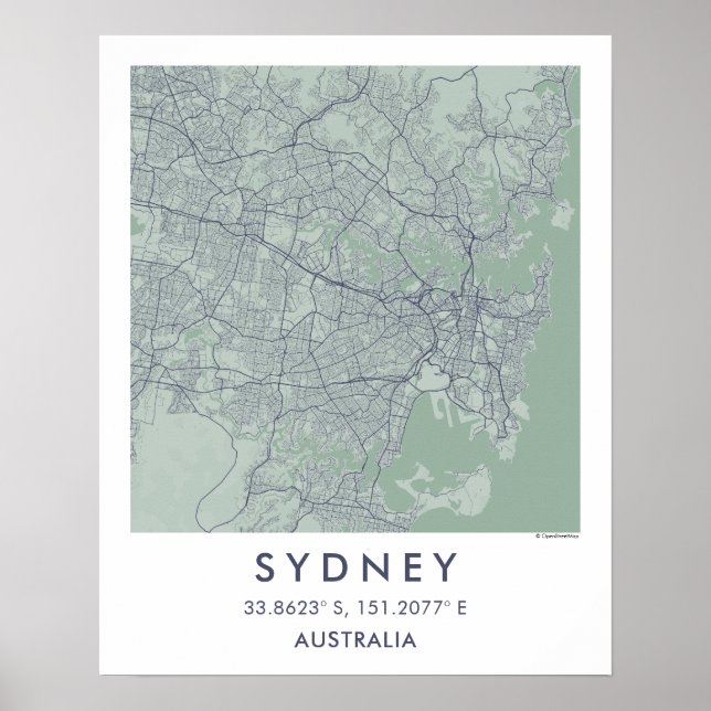 Anpassad Stadskarta Sydney Australien Affisch (Framsidan)