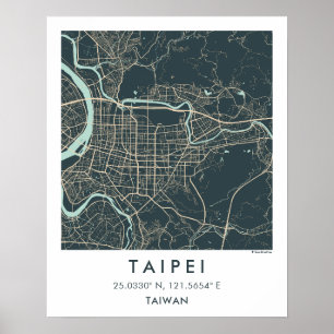 Anpassad Stadskarta Taipei Taiwan Väggkonst Affisc
