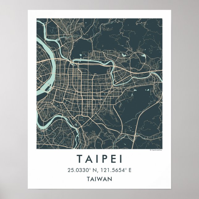 Anpassad Stadskarta Taipei Taiwan Väggkonst Affisc (Framsidan)