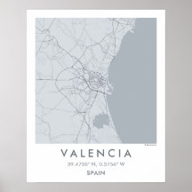 Anpassad stadskarta Valencia Spanien väggkonstaffi