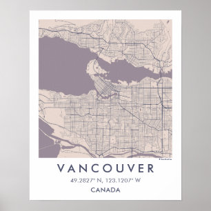 Anpassad Stadskarta Vancouver Kanada Väggkonstaffi Poster