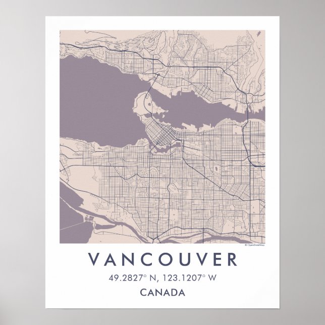 Anpassad Stadskarta Vancouver Kanada Väggkonstaffi Poster (Framsidan)