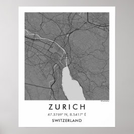 Anpassad Stadskarta Zürich Schweiz Väggkonstaffisc Poster