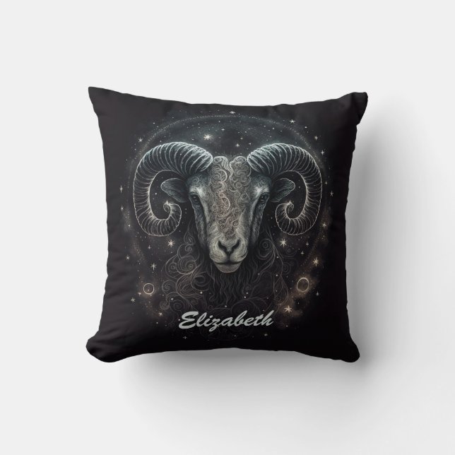 Anpassad Stenbock Zodiak-tecken Svart Kudde (Framsida)