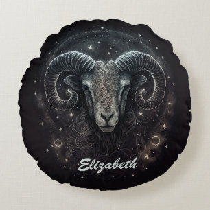 Anpassad Stenbock Zodiak-tecken Svart Rund Kudde