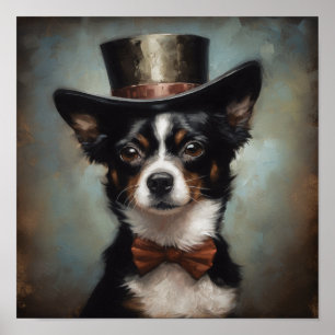 Anpassad stilig Chihuahua i bronsfärgad topp hatt  Poster
