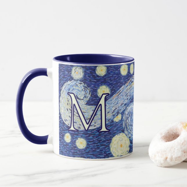 Anpassad stjärnnatt monogram Vincent Van Gogh kons Mugg (Med munk)