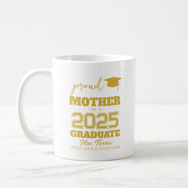 Anpassad stolt mamma till en examenstudent 2025 kaffemugg (Vänster)