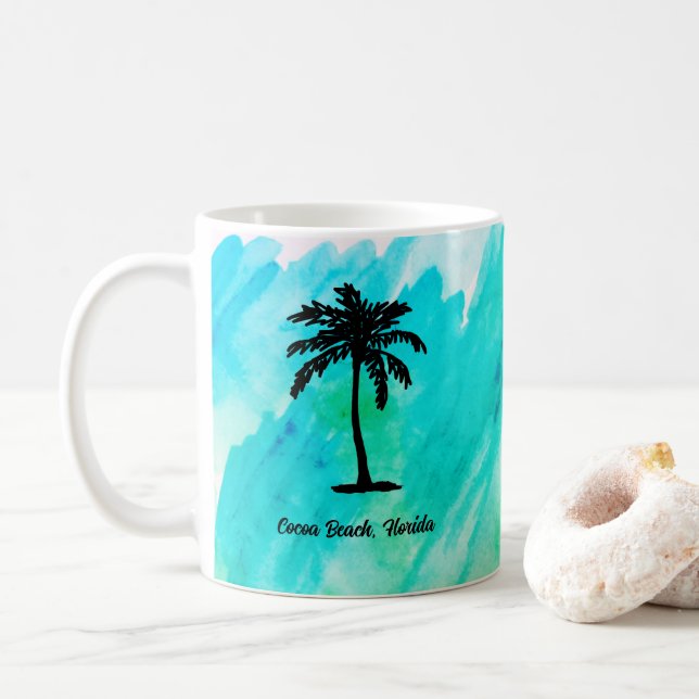Anpassad Strand Palmträd Marin Kaffemugg (Med munk)