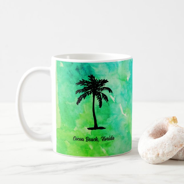 Anpassad Strand Palmträd Marin Kaffemugg (Med munk)