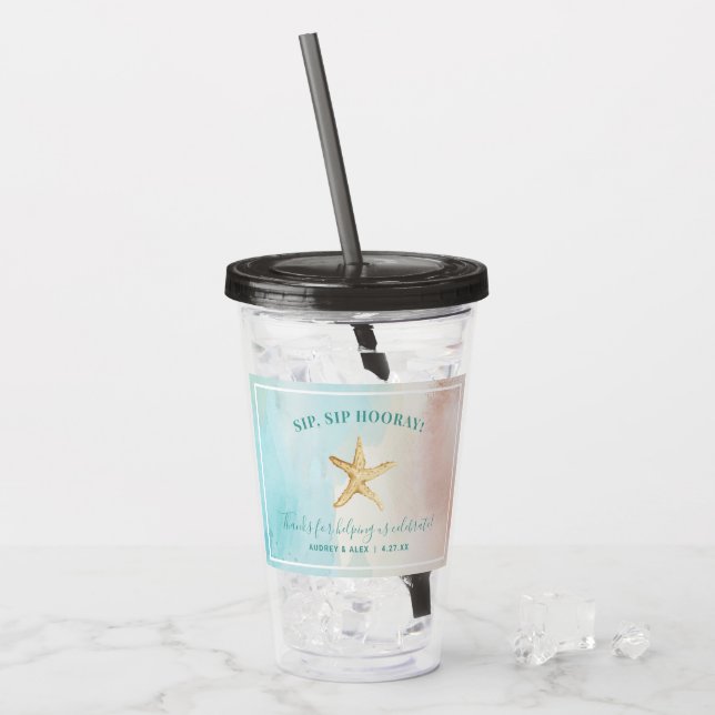 Anpassad strandtematisk bröllopsakryl Tumbler Take Away Mugg (Framsida Ice)