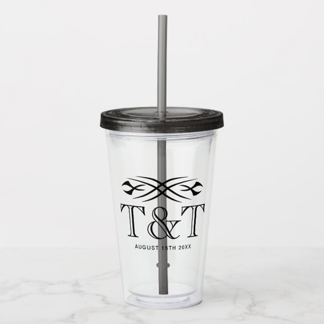 Anpassad svadbröllopsstrålkopp med svart tatuering take away mugg (Framsida)