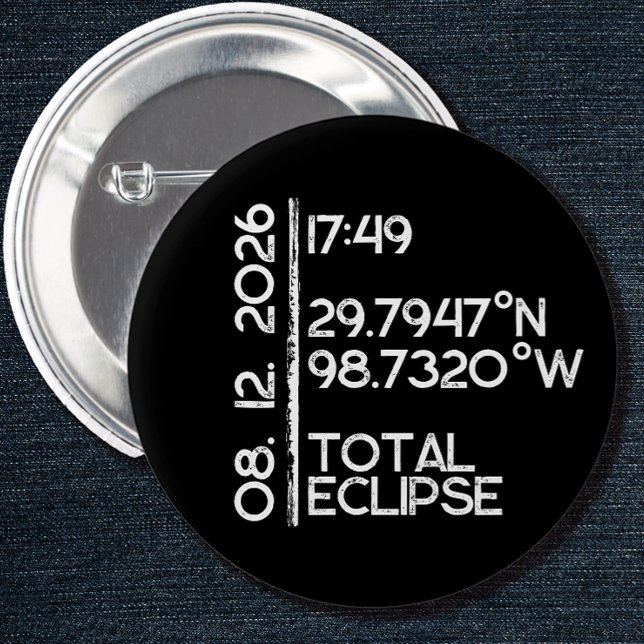 Anpassad Svart 2026 Solförmörkelse Knapp (Solar Eclipse Keepsake Pin)
