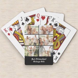 Anpassad Svart 6 Foto Collage Text Meddelande Mode Casinokort
