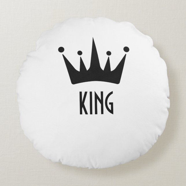 Anpassad svart färg Crown King Text Rund Kudd Kudde (Framsidan)