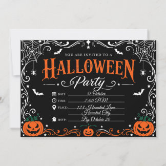 Anpassad svart gotisk Halloween-festinvitation Inbjudningar