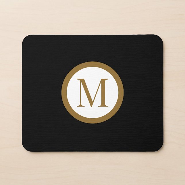 Anpassad svart & guld centrumsigill monogram musmatta (Skapare uppladdad)