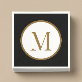 Anpassad svart & guld centrumsigill monogram pappersservett