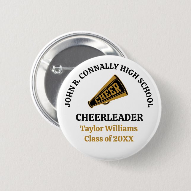 Anpassad Svart Guld för High School Cheerleader Knapp (Framsida & baksida)
