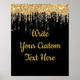 Anpassad svart guld glitter födelsedagsfoto rekvis poster