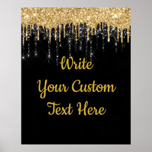 Anpassad svart guld glitter födelsedagsfoto rekvis poster