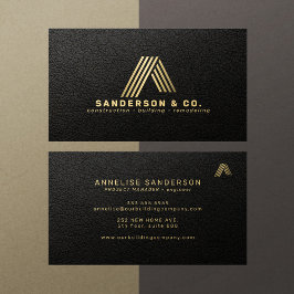 Anpassad svart guld logotyp byggnadskonstruktion visitkort