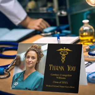 Anpassad svart guld medicinsk skola examen foto tack kort
