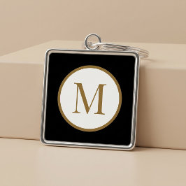 Anpassad svart & guld mittenförsegling monogram fyrkantig silverfärgad nyckelring
