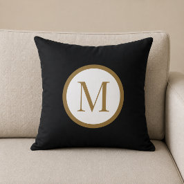 Anpassad svart & guld mittenförsegling monogram kudde