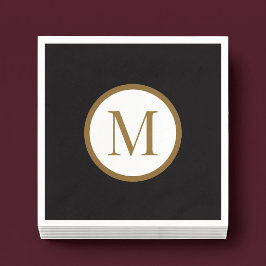 Anpassad svart & guld mittenförsegling monogram pappersservett
