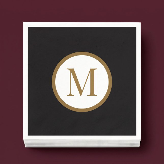 Anpassad svart & guld mittenförsegling monogram pappersservett (Skapare uppladdad)