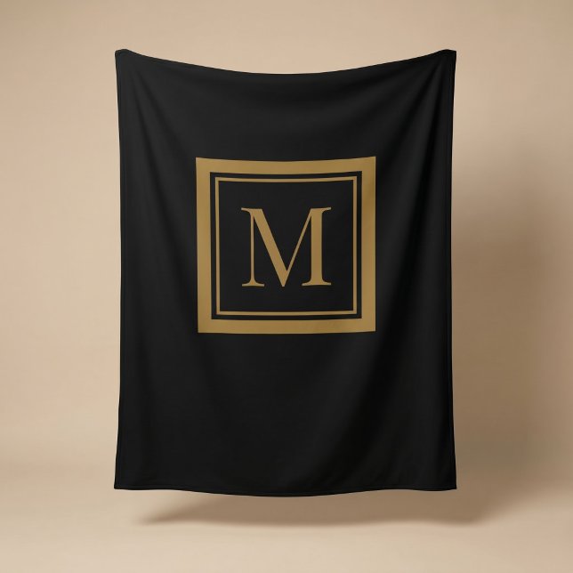 Anpassad svart & guld ram monogram fleecefilt (Skapare uppladdad)