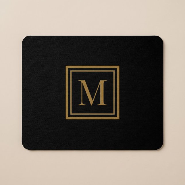 Anpassad svart & guld ram monogram musmatta (Skapare uppladdad)